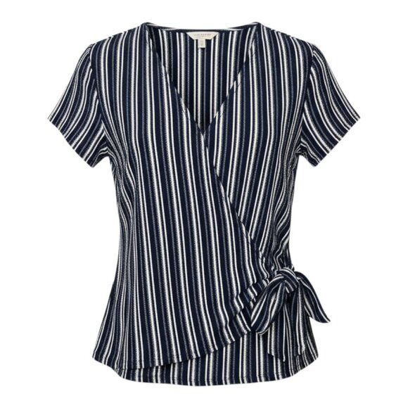 New Lucky Brand Navy and White Striped Short Sleeve Top side knotted Shirt S - Picture 1 of 11